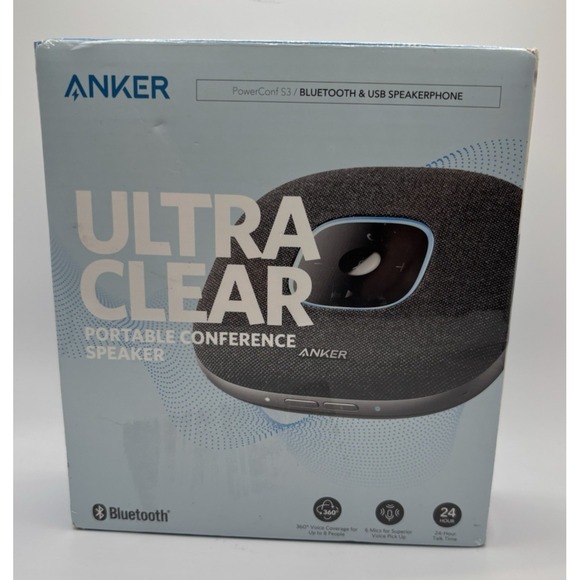 Anker S3 Ultra Clear Portable Conference Speaker/Phone-Bluetooth/ USB Black